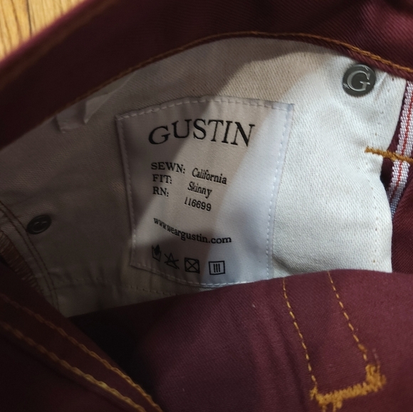 Gustin 594 Selvedge Twill Oxblood Denim Button Fly Skinny Jeans Size  27 × 34 - Picture 7 of 10